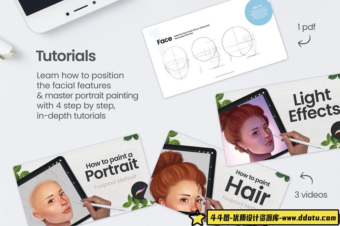 [Procreate笔刷]终极人像绘画套装Procreate画笔(包含面部五官皮肤纹理头发画笔)附教程