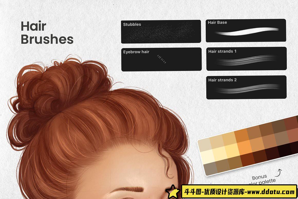 [Procreate笔刷]终极人像绘画套装Procreate画笔(包含面部五官皮肤纹理头发画笔)附教程