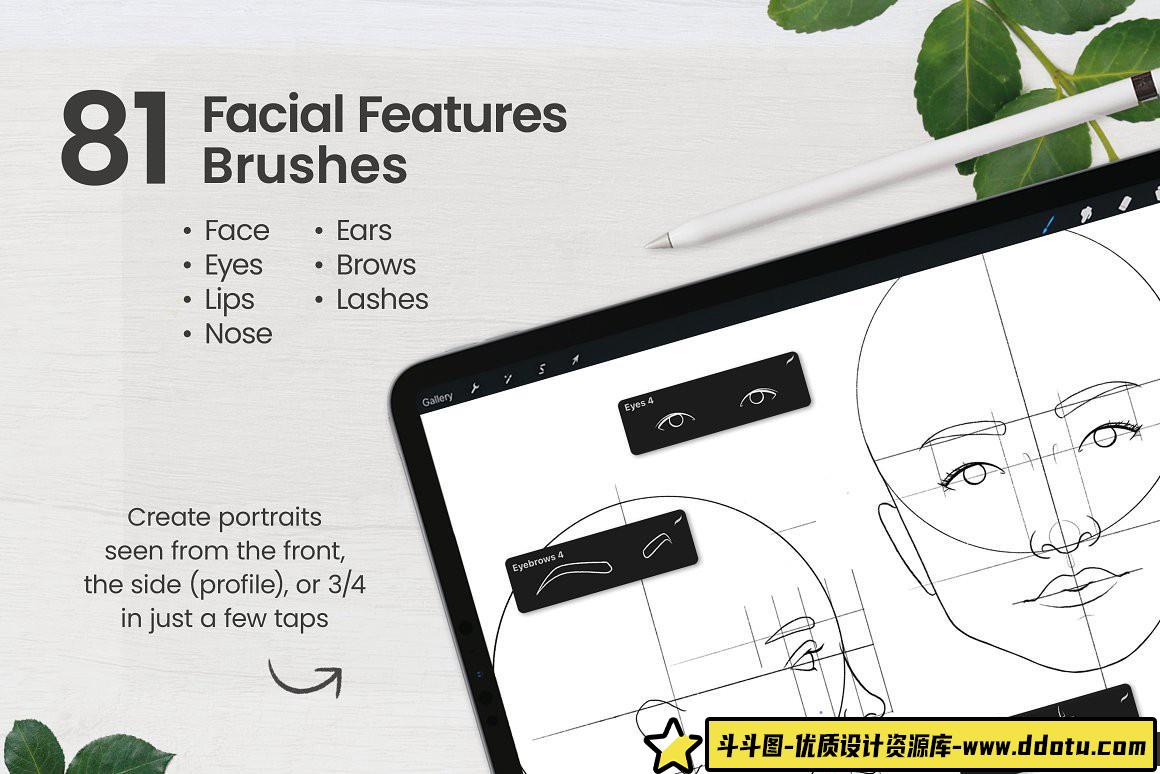 [Procreate笔刷]终极人像绘画套装Procreate画笔(包含面部五官皮肤纹理头发画笔)附教程