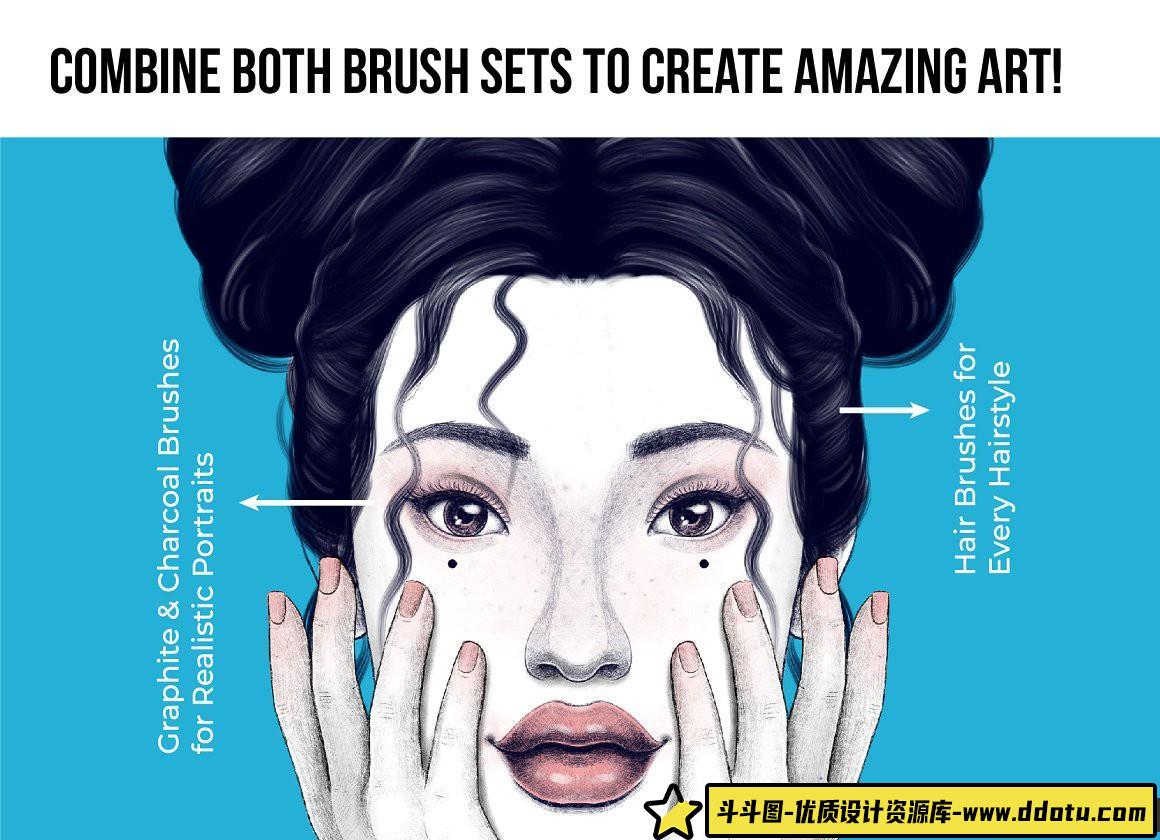 [Procreate笔刷]Procreate笔刷-完美人像Procreate画笔真实肖像的石墨和炭笔刷下载