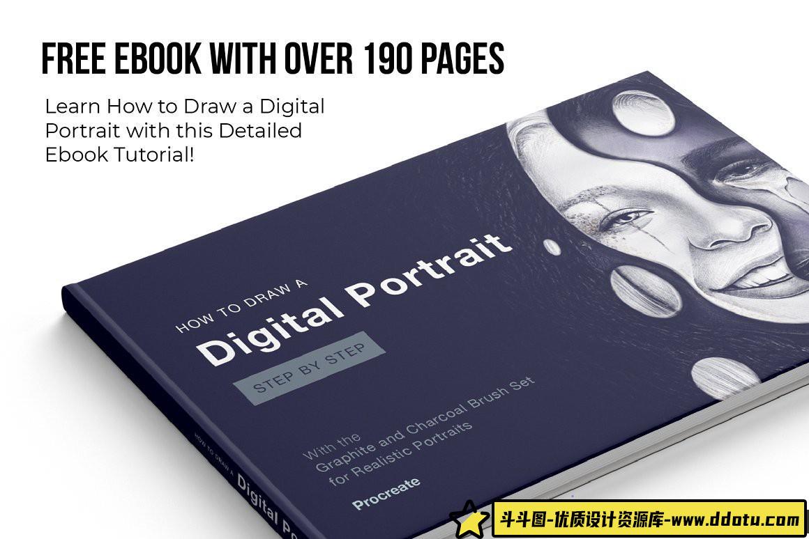 [Procreate笔刷]Procreate笔刷-完美人像Procreate画笔真实肖像的石墨和炭笔刷下载