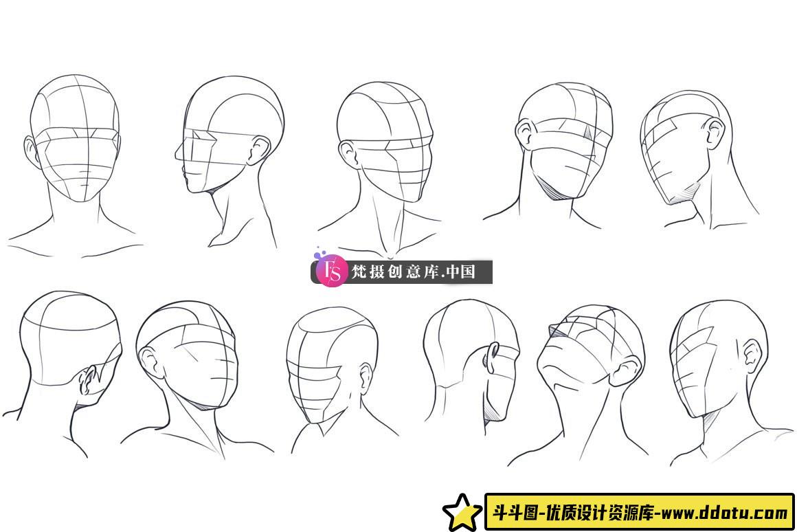 图片[3]-10个头像角度线稿Procreate笔刷-斗斗图