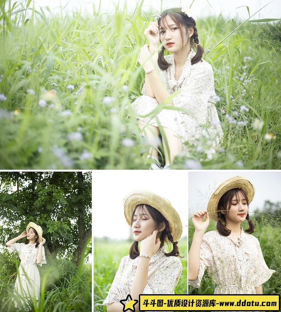 田野戴草帽的女孩raw摄影原片94P-斗斗图