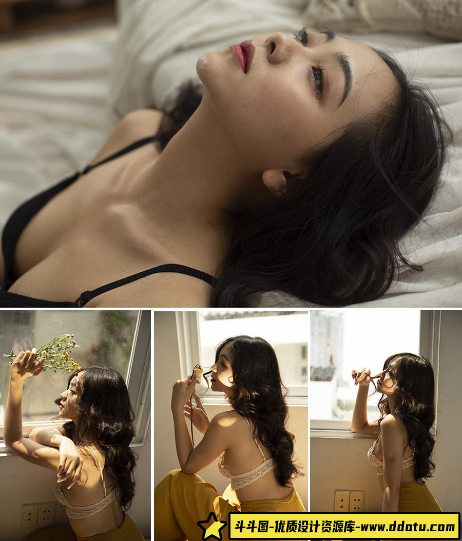 酒店内衣情绪私房美女人像RAW原片8P,修图练习RAW素材-斗斗图