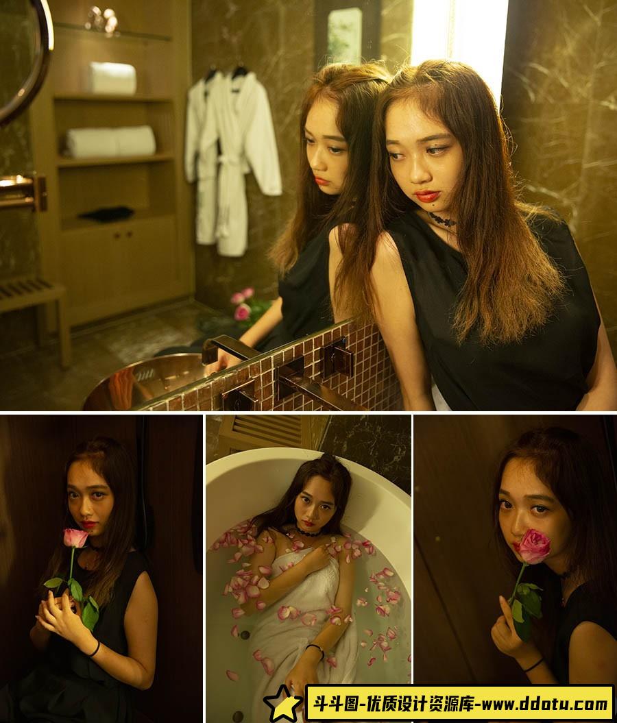 酒店浴室美女摄影RAW原片12P,人像后期修图练习RAW素材-斗斗图