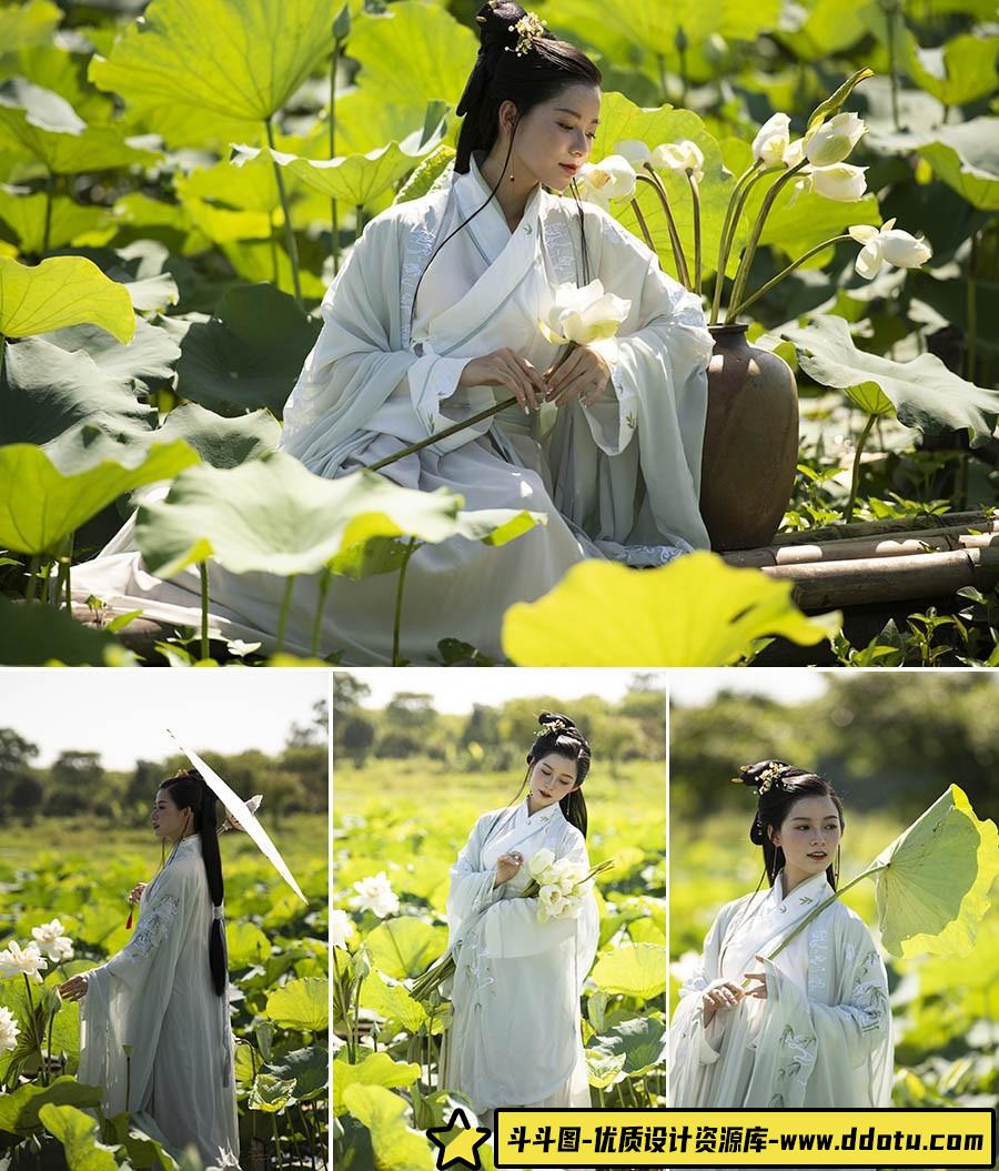 RAW原片15张古风荷花美女人像摄影RAW原片下载-斗斗图