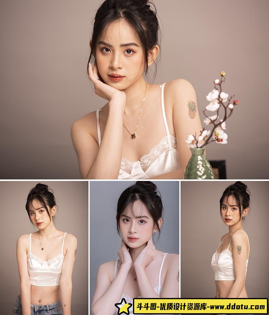 工作室棚拍美女写真人像RAW原图素材7P后期修图练习RAW素材-斗斗图