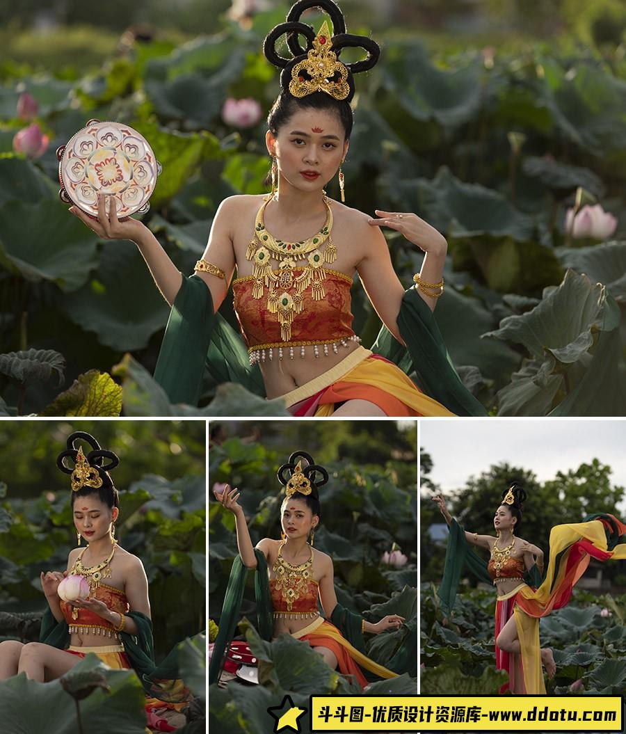 [古装汉服RAW原图]36张莲花池性感古装琵琶美女写真人像后期修图RAW原片素材-斗斗图