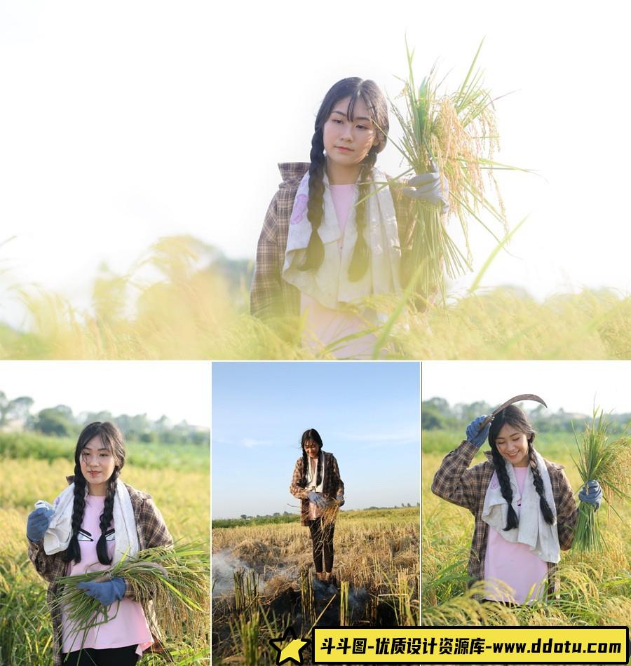 35张秋天稻田美女人像尼康D750和佳能5D3RAW原片修图素材-斗斗图