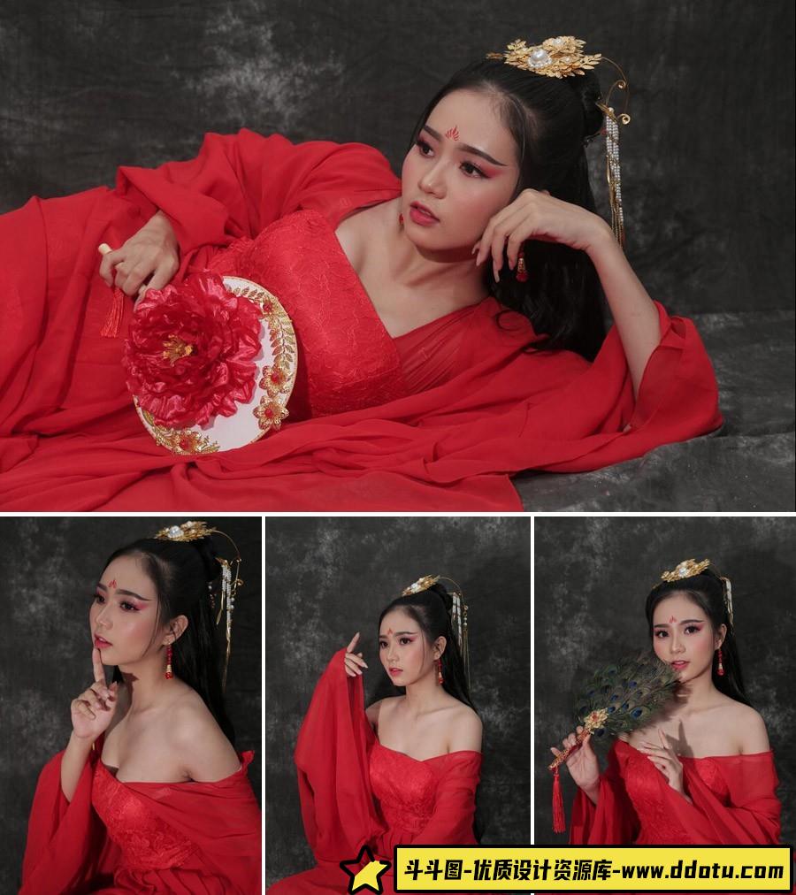 9张古风红衣美女古装人像RAW原片下载-斗斗图