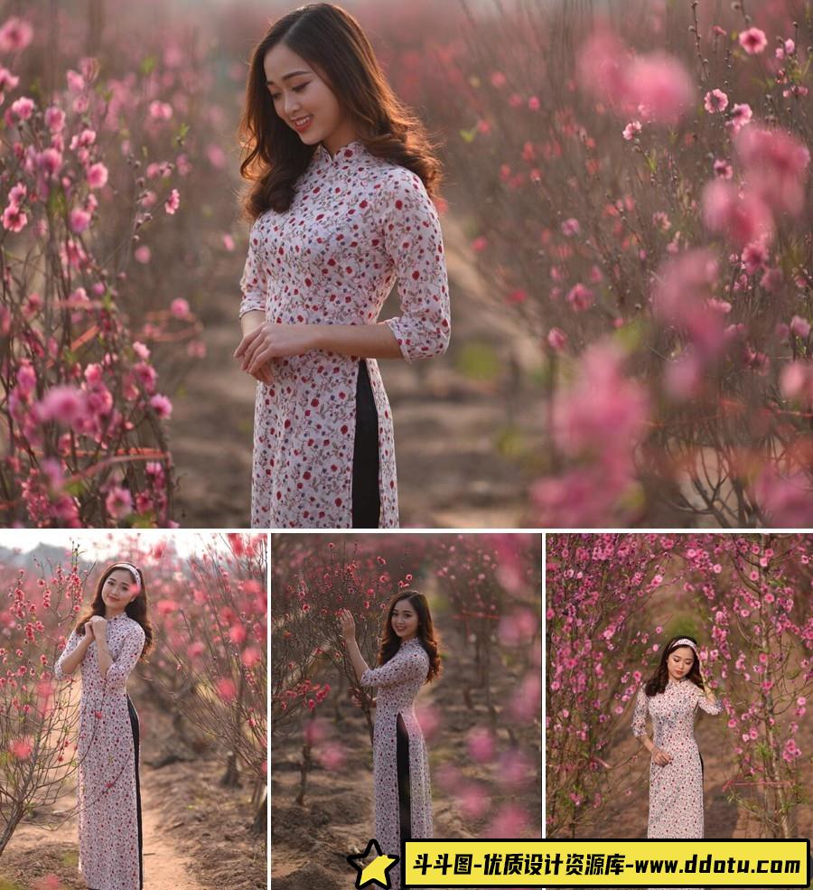 桃花旗袍美女摄影未修RAW原片8张-斗斗图