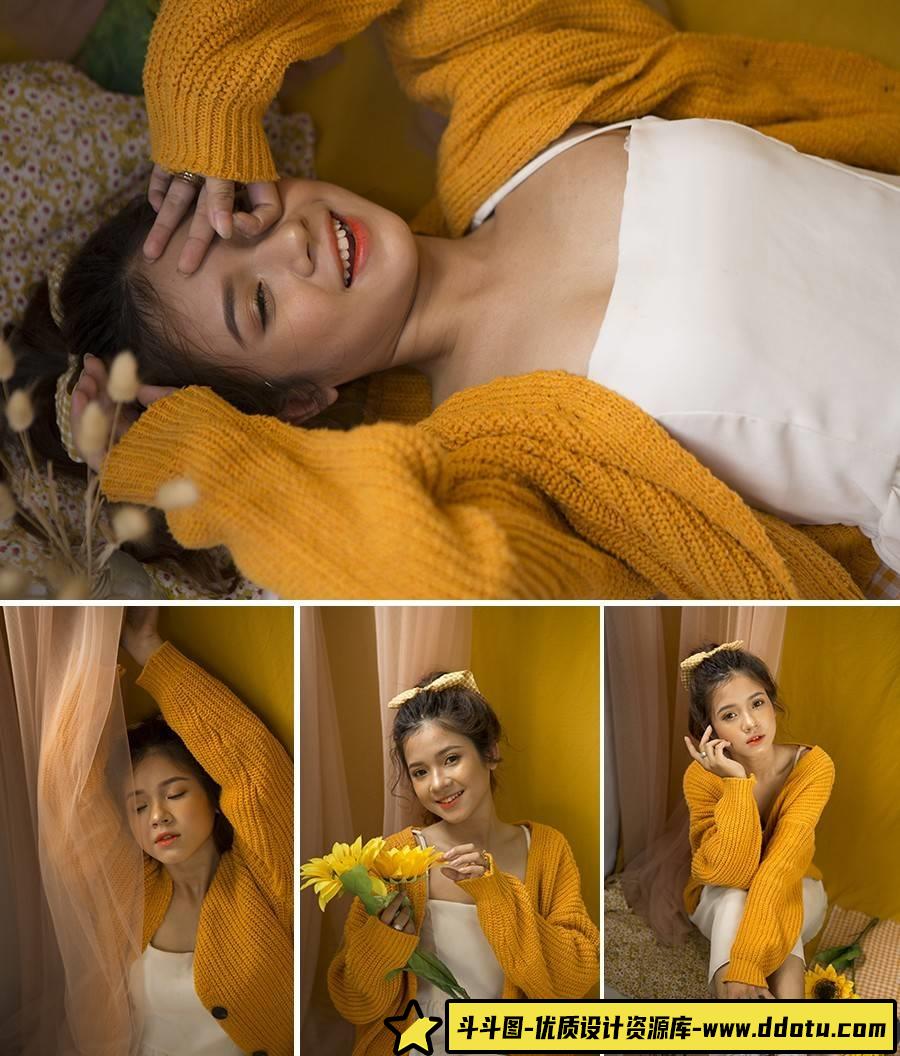橙色调少女室内写真美女人像RAW原图16P-斗斗图