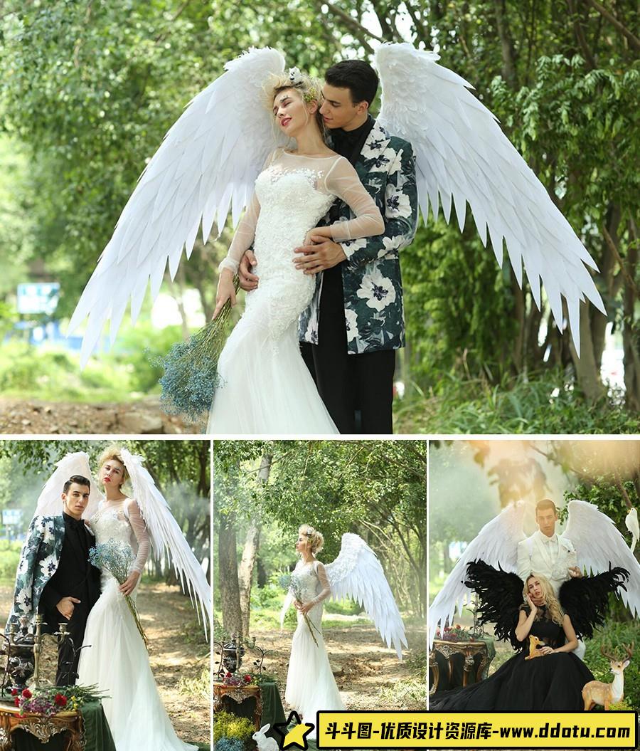 35张天使的翅膀婚礼写真摄影RAW原片，后期修图素材-斗斗图