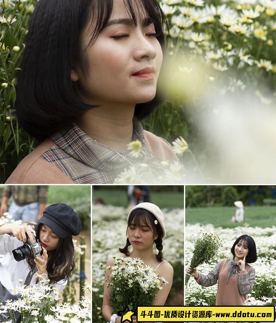 15P白雏菊花田学生美女摄影RAW原图下载，后期修图RAW原片-斗斗图