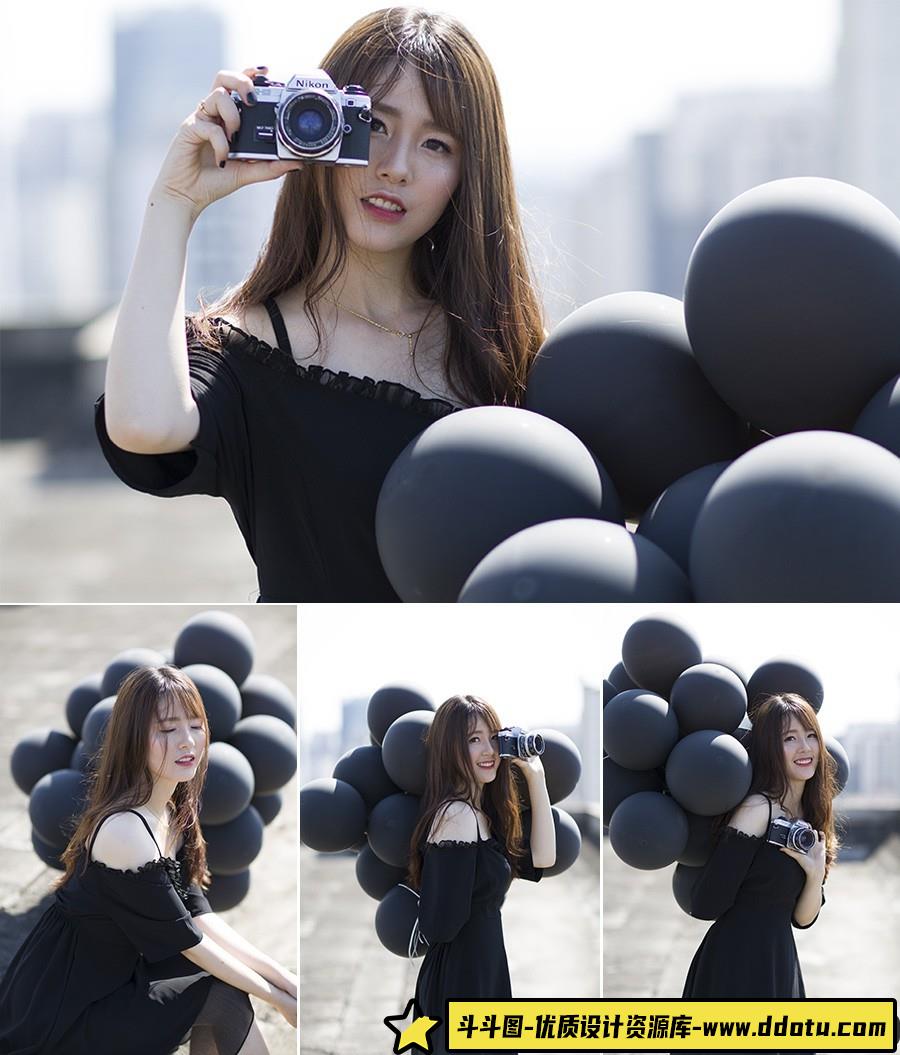 黑色裙子美女户外人像写真RAW原图8张,后期修图练习RAW素材-斗斗图