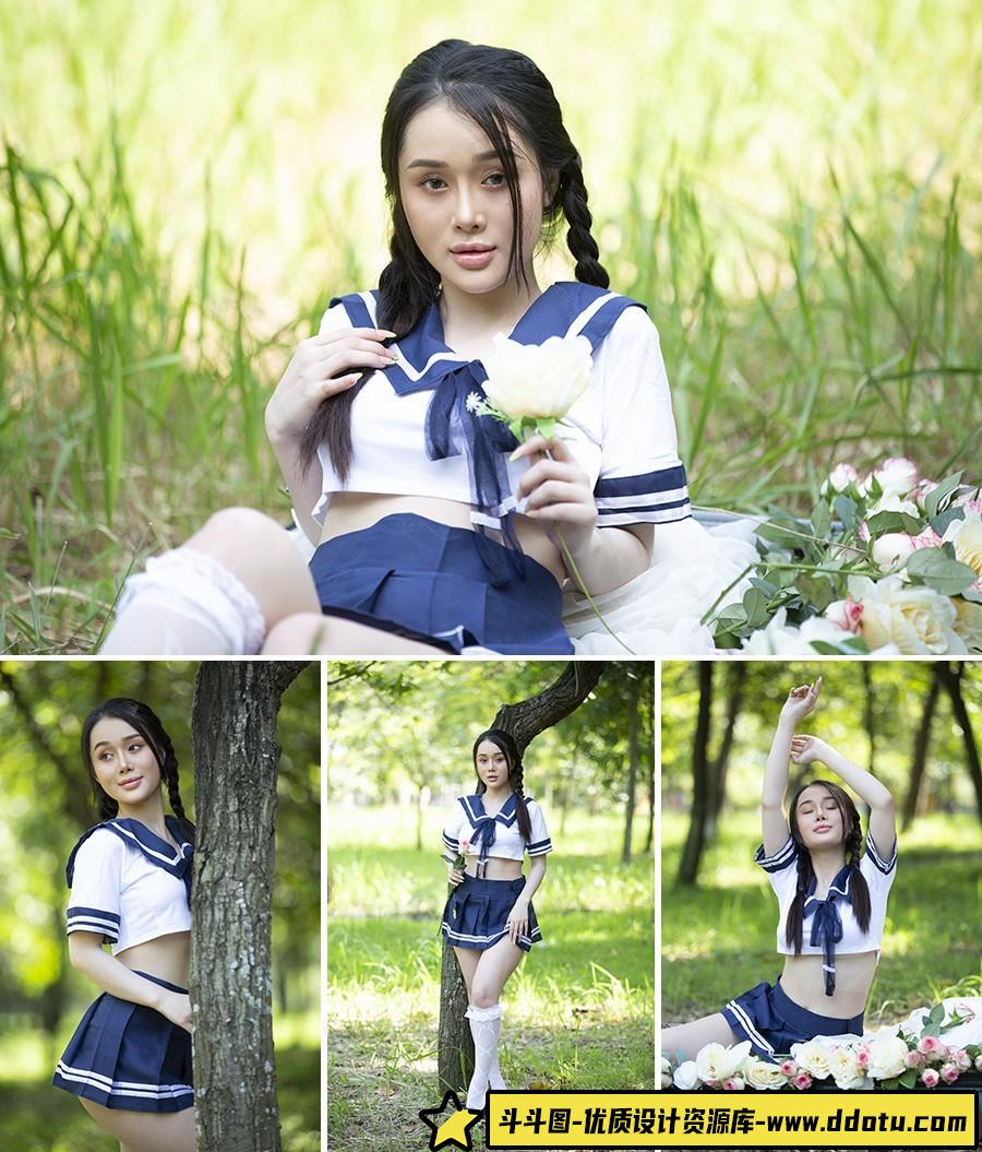 20张户外制服美女写真摄影RAW原图,人像修图练习RAW素材-斗斗图
