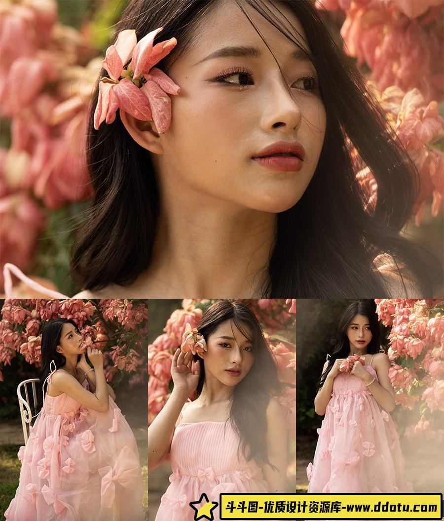 [时尚人像RAW原图]7张粉裙户外少女写真高清摄影原片素材-尼康NEF格式原图-斗斗图