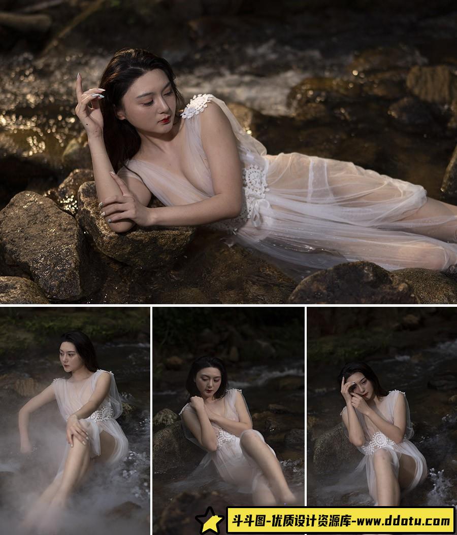 [私房写真RAW原图]127P神龙潭小溪小范冰冰清凉透明装外拍人像RAW原图素材-斗斗图