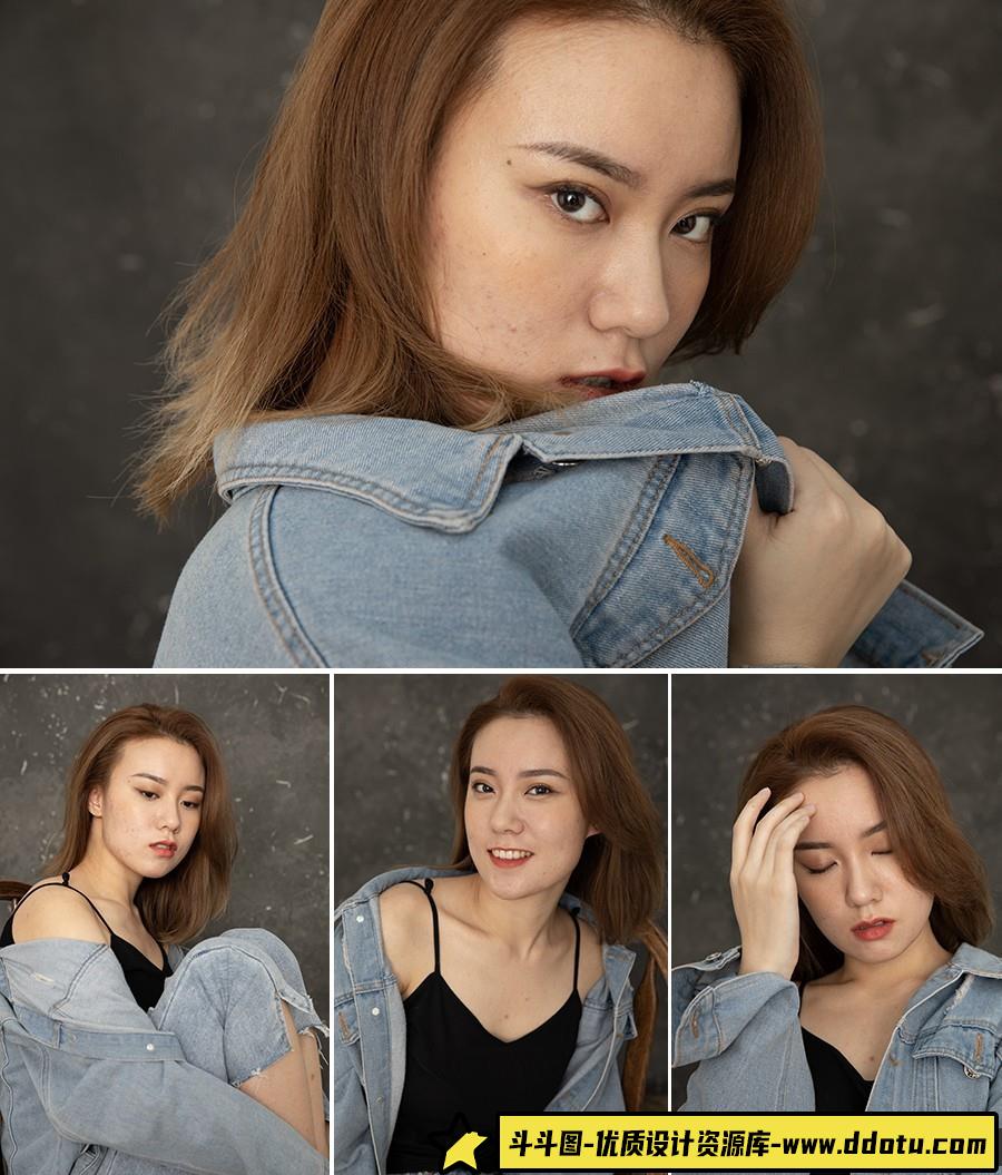 [时尚人像RAW原图]104张棚拍牛仔美女人像摄影RAW原图练习素材-斗斗图