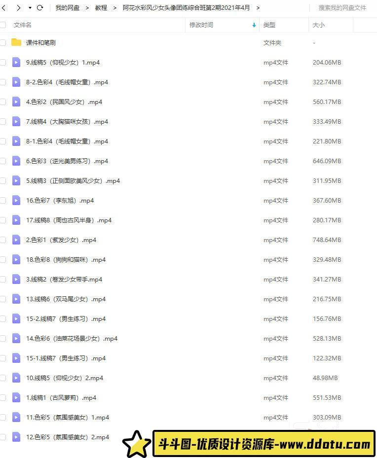 阿花水彩风少女头像团练第2期综合班ipad插画课2021年4月【画质高清有笔刷】-斗斗图
