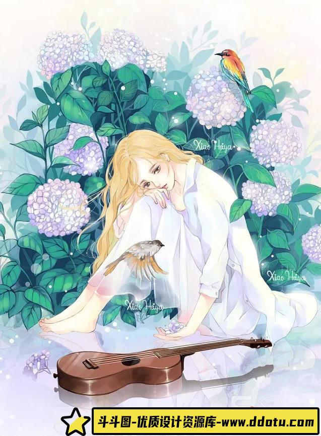 小黑牙ps唯美少女插画【老课画质高清有笔刷】-斗斗图