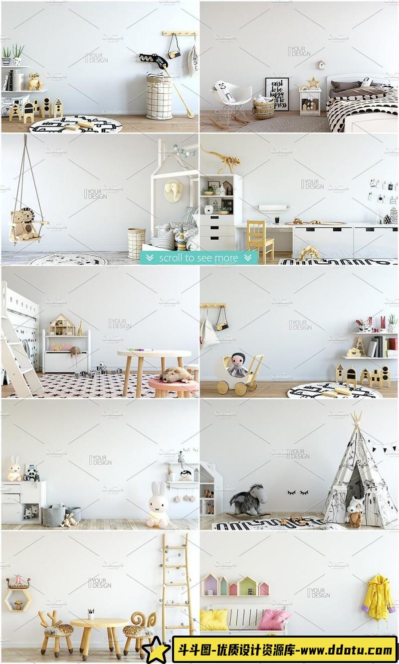 [相框边框]19款儿童墙壁装饰相框展示模型样机PSD素材源文件