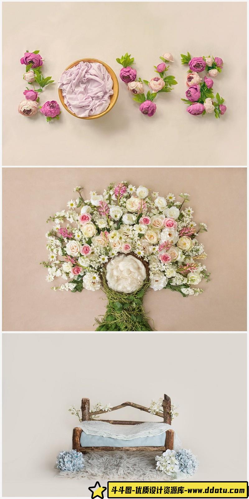 [背景素材]新生儿童宝宝摄影抠图PSD/JPG换背景模版后期合成素材