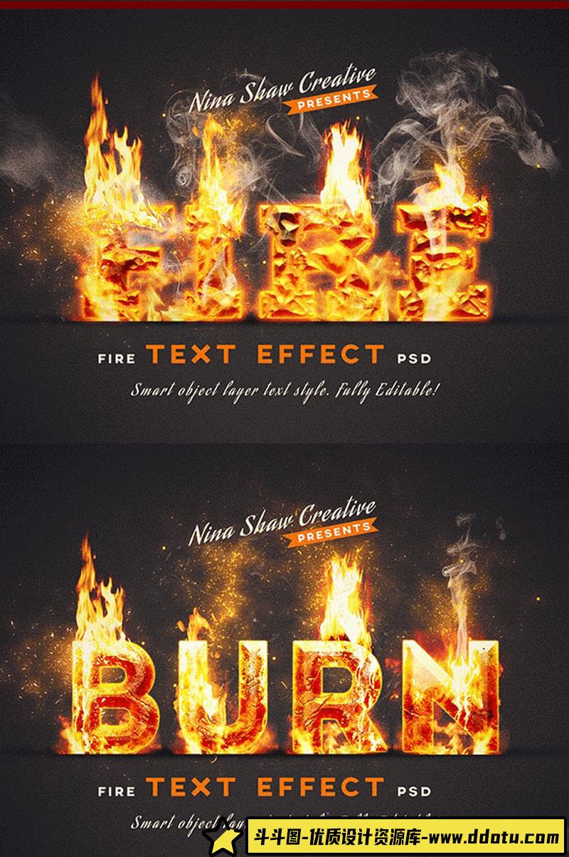 [PS样机模型]超级火焰特效文本样式PSD样机模型-FireTextEffects