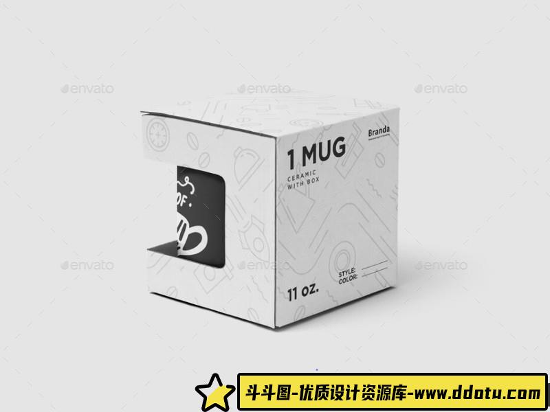[PS样机模型]带有包装盒的陶瓷杯与盒PSD样机模型CeramicMugwithBoxMock-up