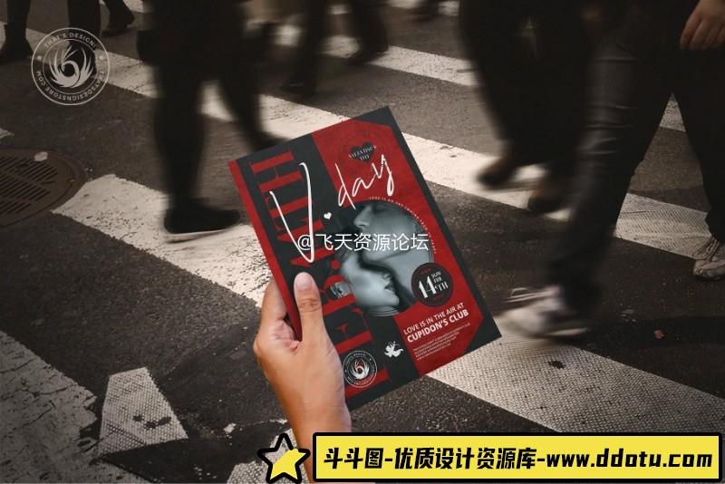 [喜庆节日]复古酷黑红色情人节海报设计PSD源文件模板（不包含配图）