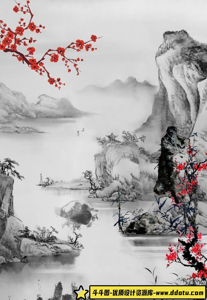 [传统元素]水墨中国风PSD分层素材适用于水墨素材设计素材-斗斗图