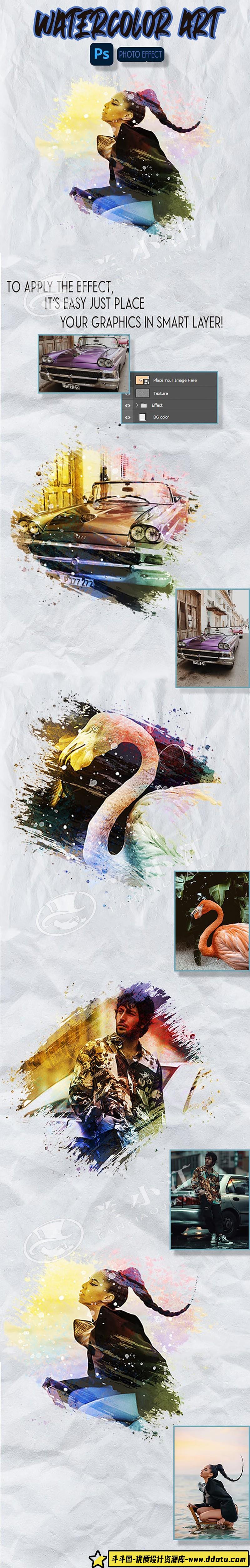 [传统元素]迸溅画点水彩画笔刷效果图像PSD模板
