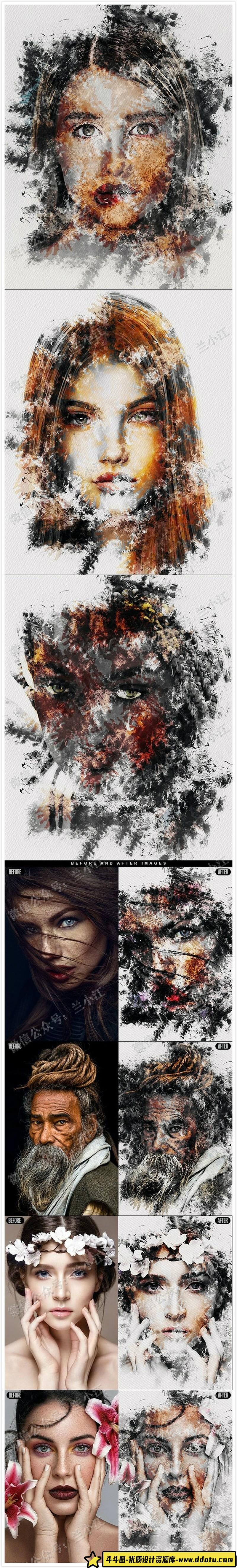 [背景素材]涂抹式雪花冰霜效果人像PSD模板合集