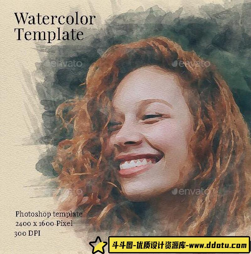 [相框边框]水彩画艺术照片PSD模板一键智能对象替换-斗斗图