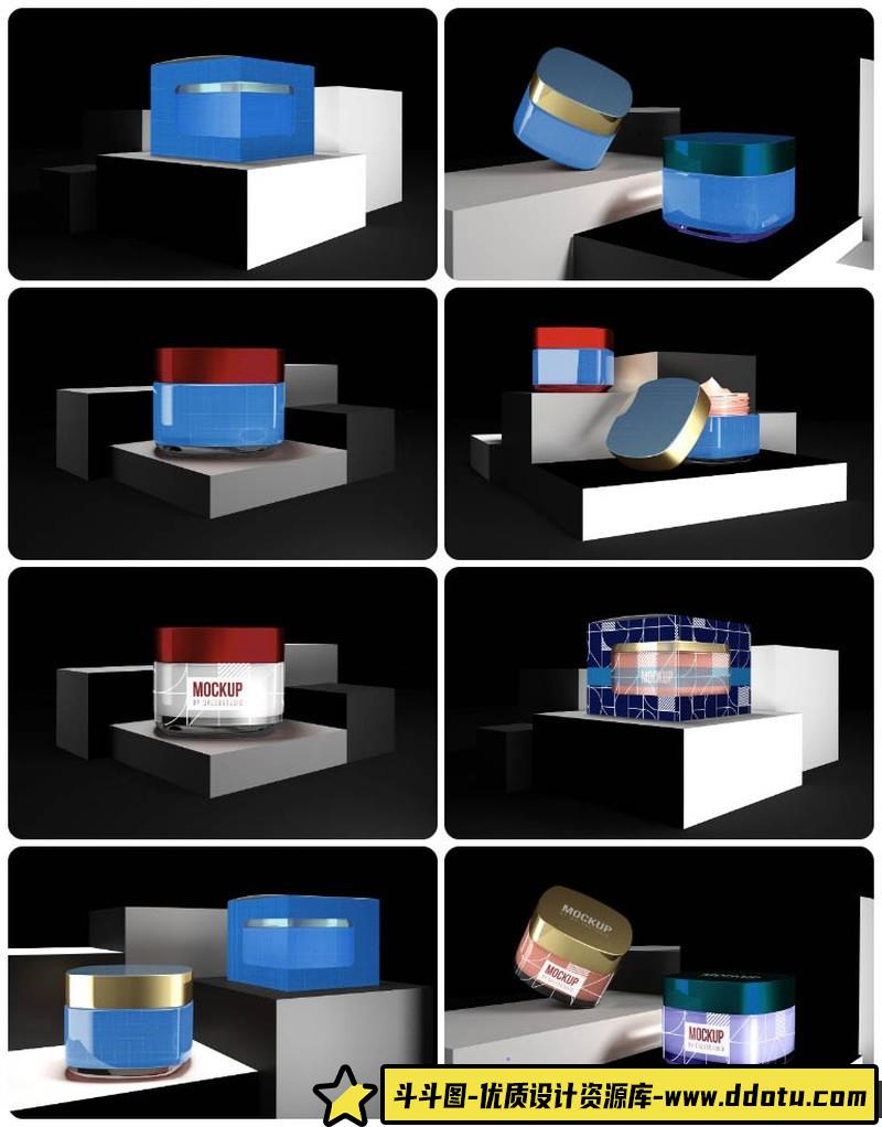 [PS样机模型]化妆产品玻璃瓶包装盒PSD样机模型CreamOnLevelsMockup
