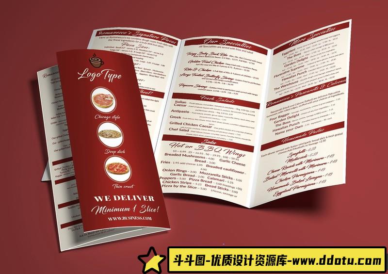 [文化美食]餐厅菜单价目表折页设计PSD模板-斗斗图