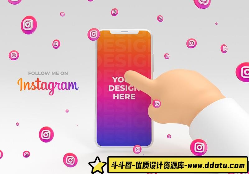 [PS样机模型]商务科技风小胖手点击手机app屏幕展示样机模型PSD素材