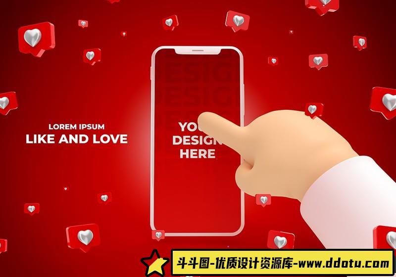 [PS样机模型]商务科技风小胖手点击手机app屏幕展示样机模型PSD素材