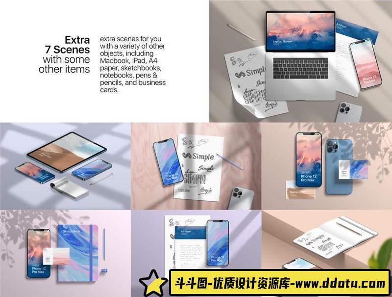 [PS样机模型]iPhone，iPad，MacBook和文具手机样机，iPhone12ProMaxMockupV.02-斗斗图