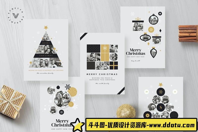 [创意设计]圣诞风照片排版展示卡片设计PSD模板素材-斗斗图