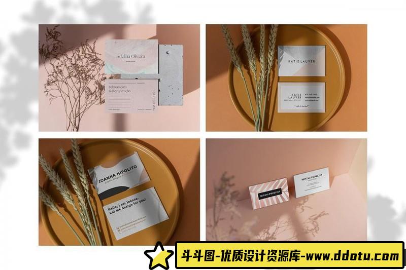 [卡片名片]13款北欧简约创意树叶投影名片展示虚拟贴图PSD分层样机模板