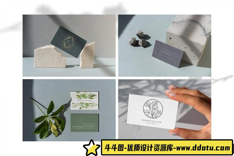 [卡片名片]13款北欧简约创意树叶投影名片展示虚拟贴图PSD分层样机模板