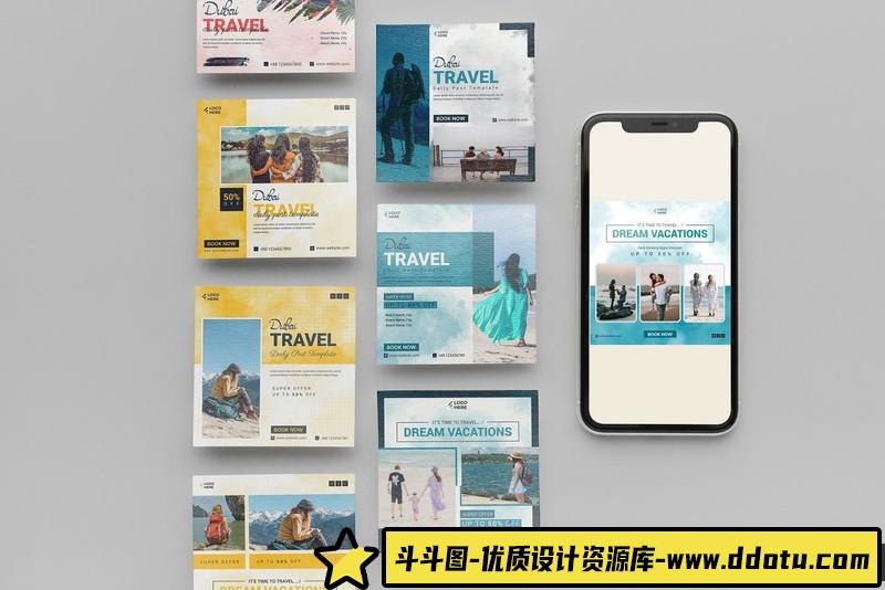 [创意设计]旅游系列ins社交媒体宣传版图海报设计PSD源文件