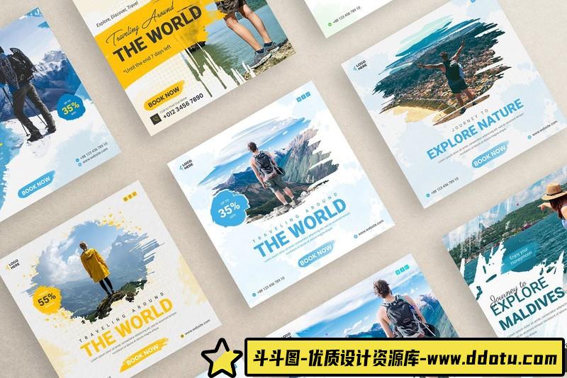 [创意设计]旅游系列ins社交媒体宣传版图海报设计PSD源文件