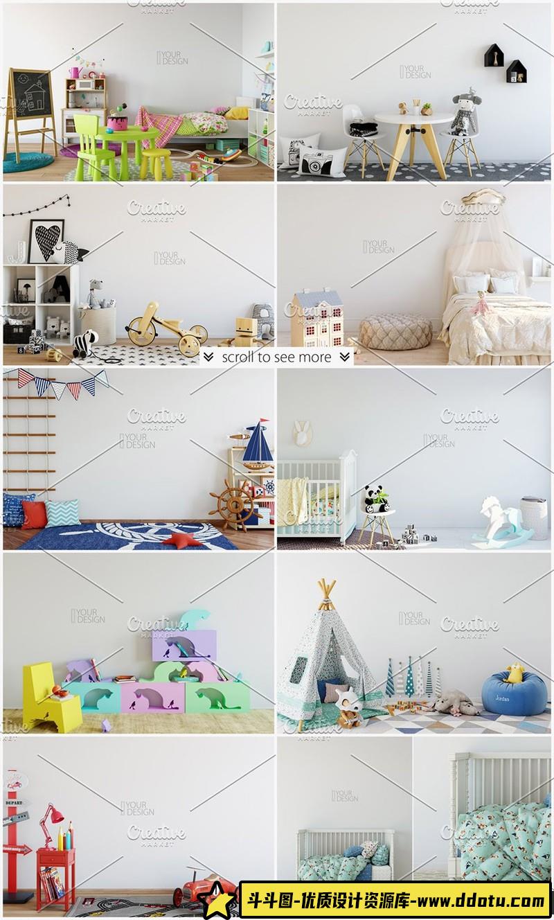 [PS样机模型]儿童房游乐园幼儿园墙面和框架样PSD样机模型第一季