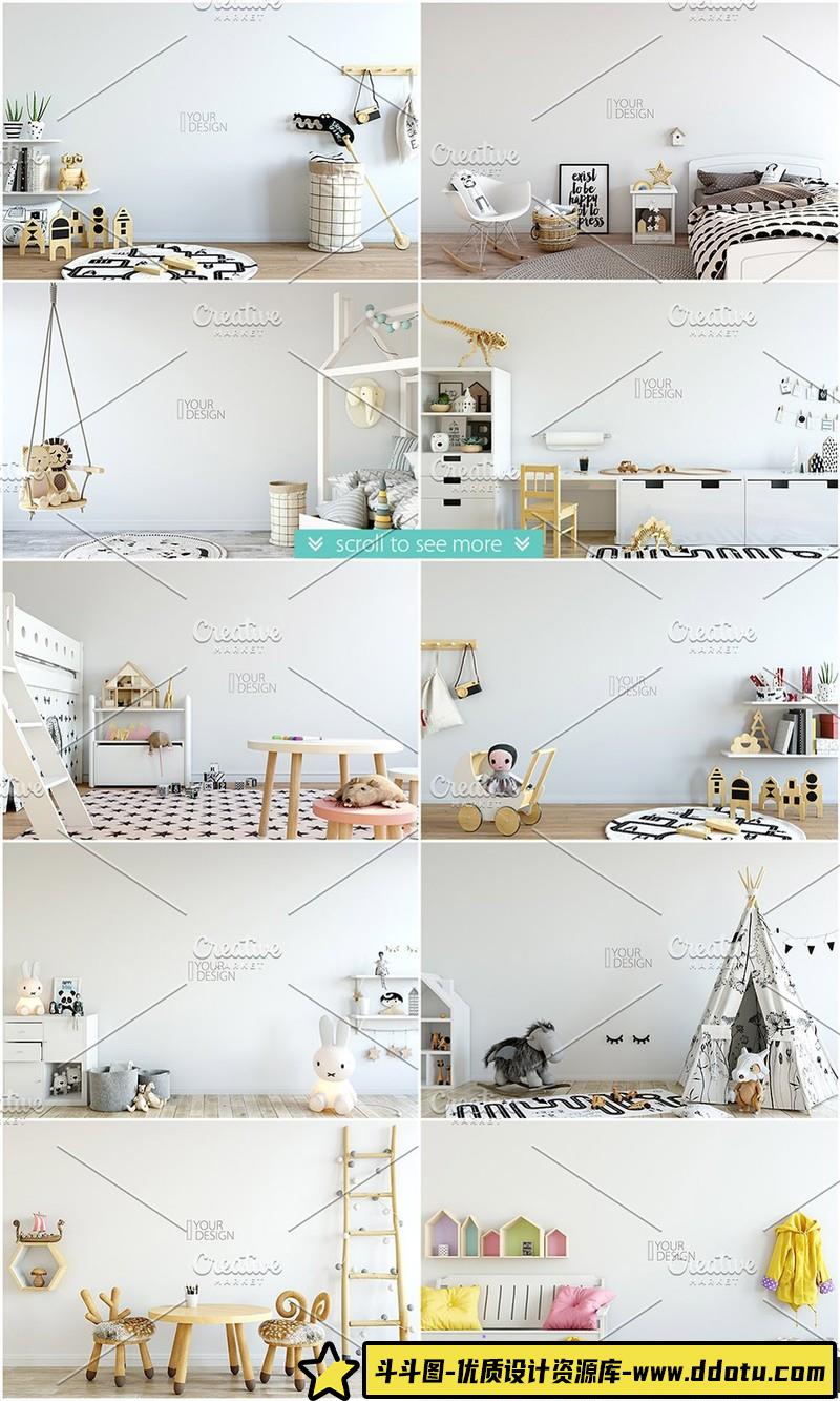 [PS样机模型]儿童房游乐园幼儿园墙面和框架样PSD样机模型第二季
