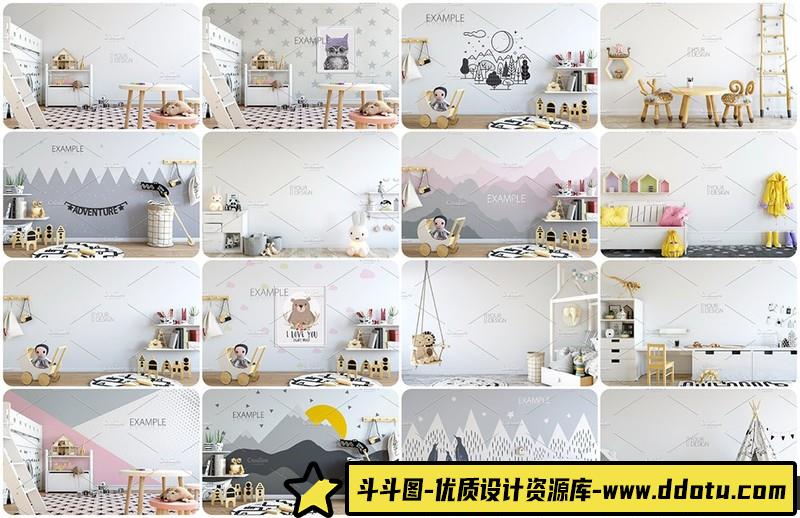 [PS样机模型]儿童房游乐园幼儿园墙面和框架样PSD样机模型第二季