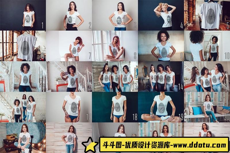 [PS样机模型]100款男性女性T恤PS样机模型套装,PSD智能对象模型一键替换