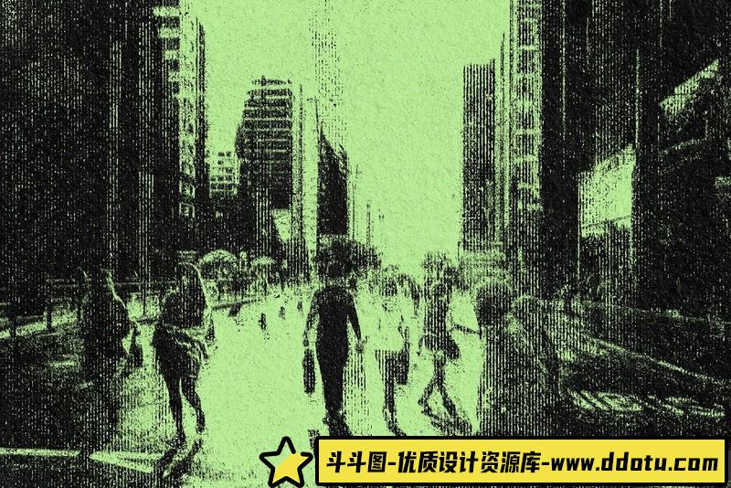 [创意设计]复古墨水变形效果特效智能对象一键替换效果PSD模板