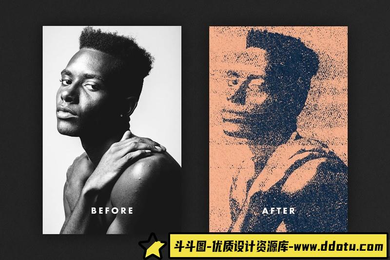 [创意设计]复古墨水变形效果特效智能对象一键替换效果PSD模板